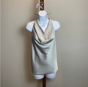 LOFT Womens Silver Satin Scoop Neck Top Size S